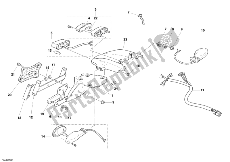 Toutes les pièces pour le Feu Arrière du Ducati Monster 620 Dark USA 2005